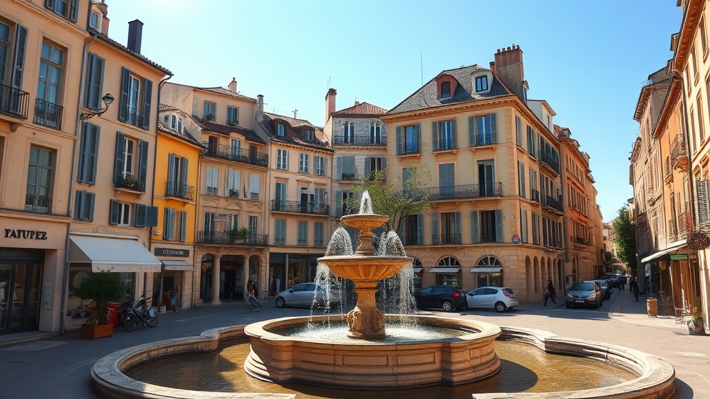 Vue ensoleillée d'Aix-en-Provence, façades ocre provençales