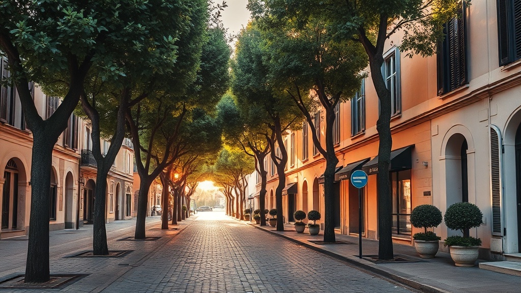 Rue pavée bordée de platanes dans le centre-ville d'Aix-en-Provence
